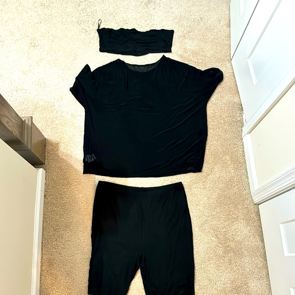 3 Piece Set Sheer Top, Bando, Biker Shorts. Never been worn